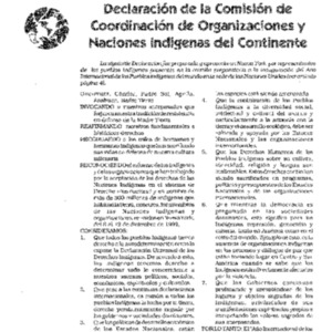 Declaracion de la Comision de Coordinacion de Organizaciones y Naciones Indigenas del Continente