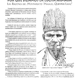 Por Que Dejamos la Lucha Armada: Las Razones del Movimiento &quot;Manuel Quintin Lame&quot; (Colombia)